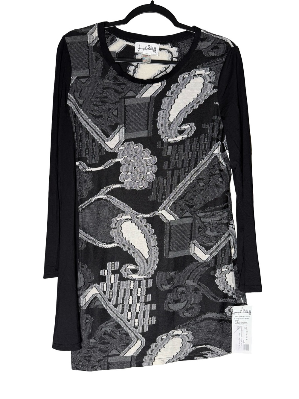 Joseph Ribkoff Sz 14 Abstract Tunic Art To Wear Paisley Modernist Black Grey NWT